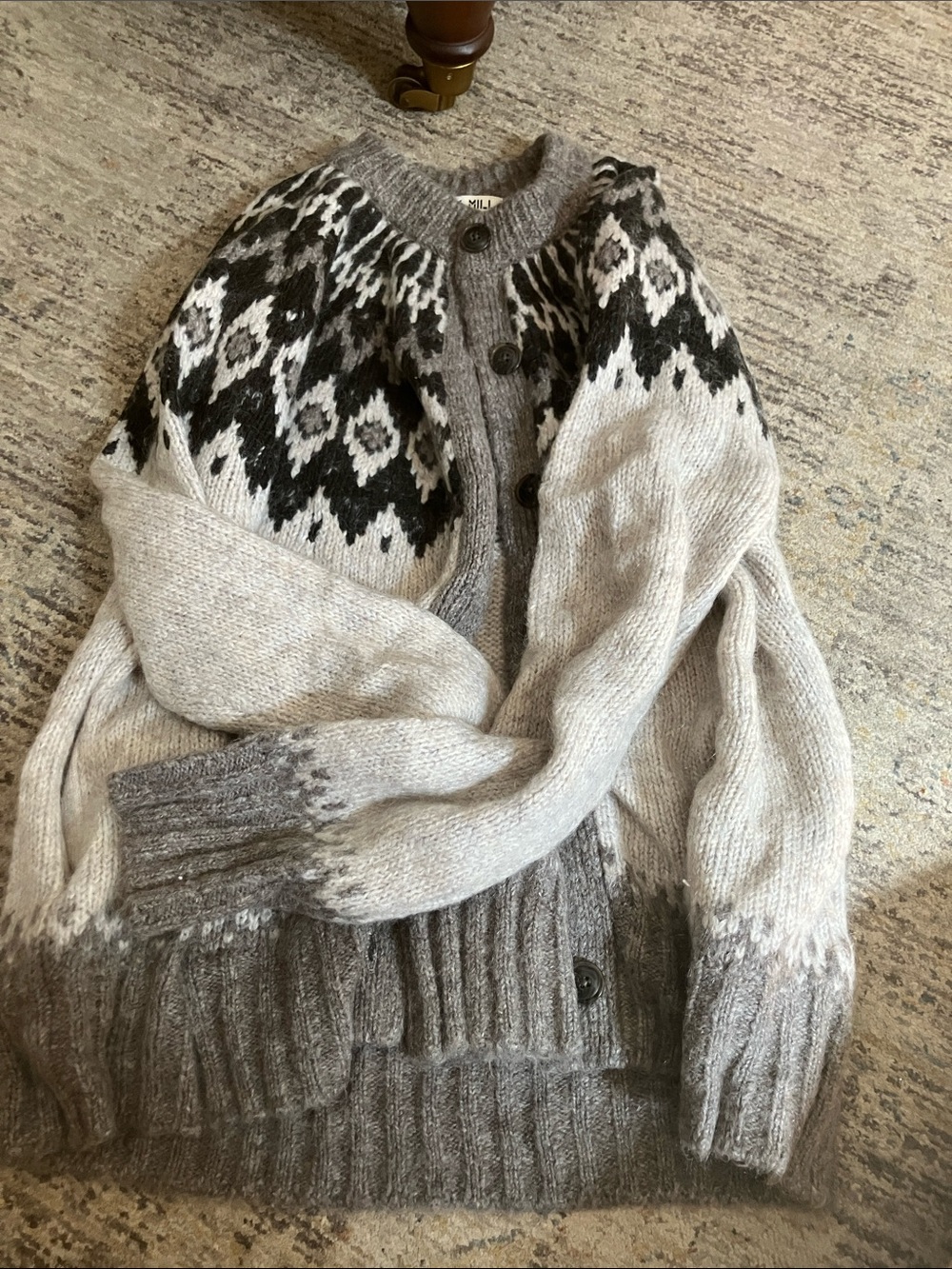Alex Mill Gray and Black Nordic Wool Cardigan Sweater